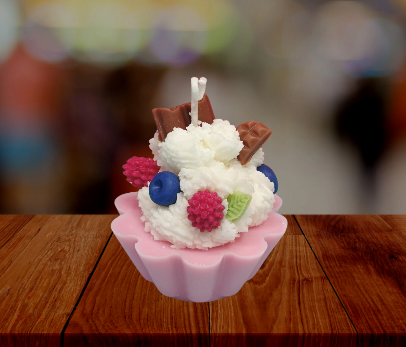 Vela en forma de cupcake – 100% cera de soja, hecha a mano - Rosa