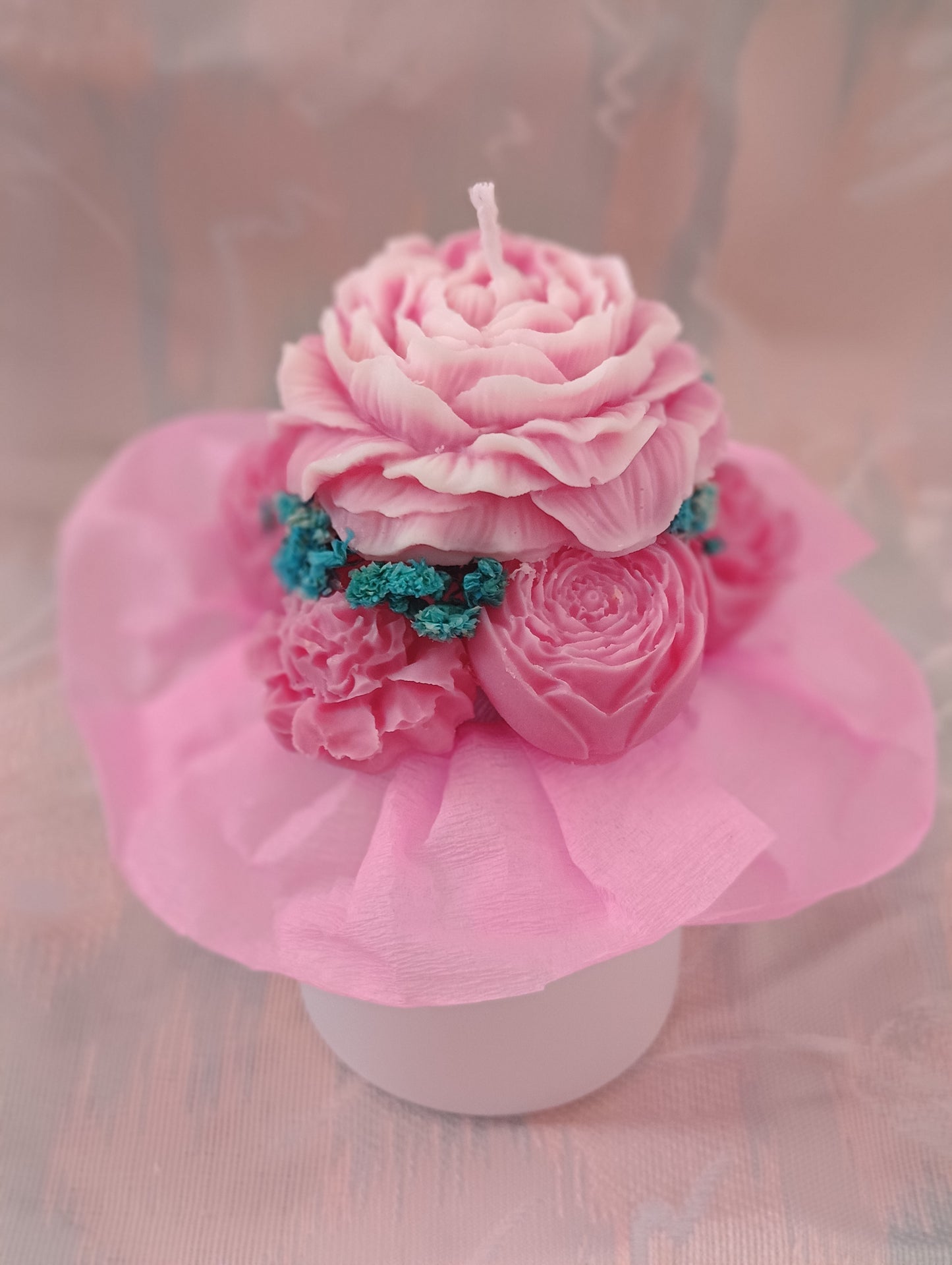 Ramo de velas artesanales en caja cilíndrica – 100% cera de soja