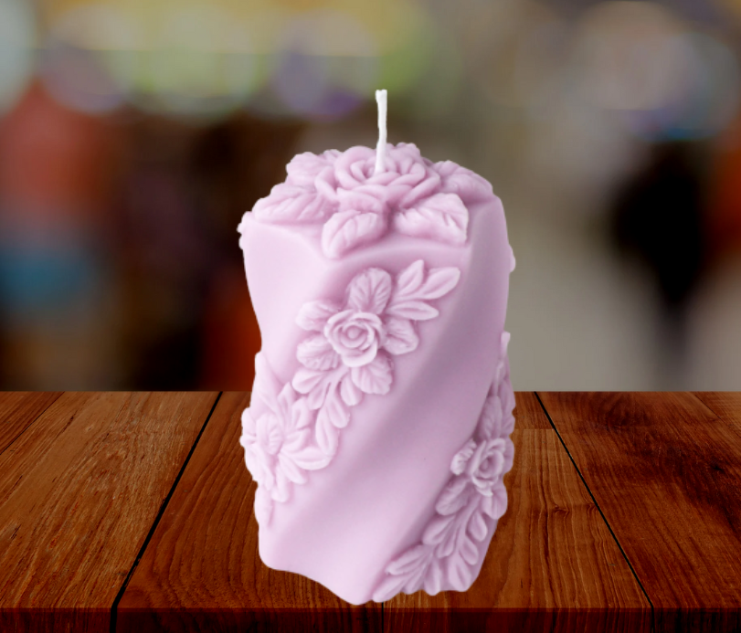 Vela en forma de columna con flores – 100% cera de soja, hecha a mano