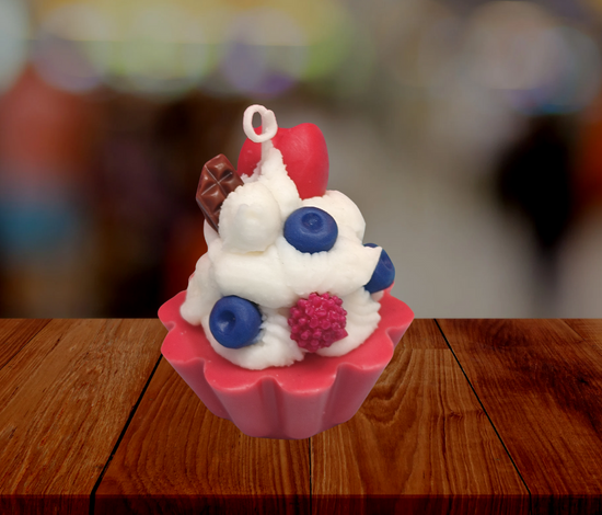 Vela en forma de cupcake – 100% cera de soja, hecha a mano - Rojo