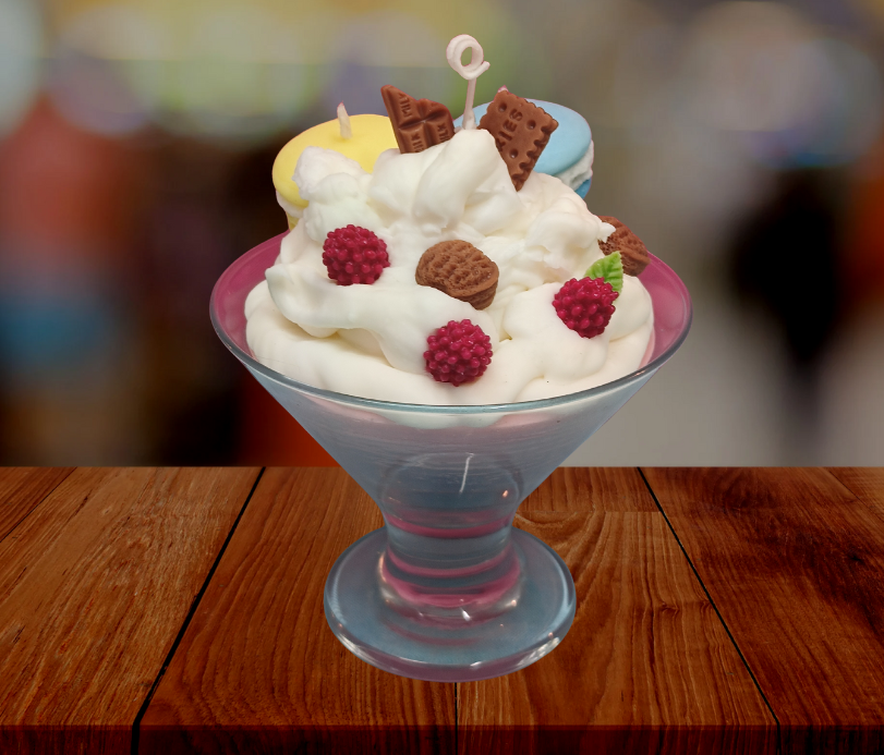 Vela melba con frutas y macarons – 100% cera de soja, hecha a mano