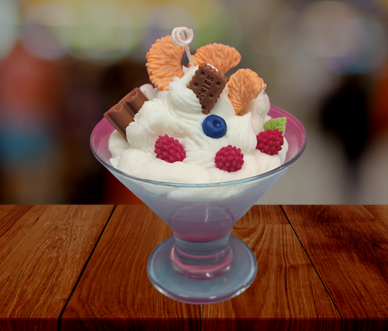 Vela en forma de melba con frutas y mandarinas – 100% cera de soja, hecha a mano