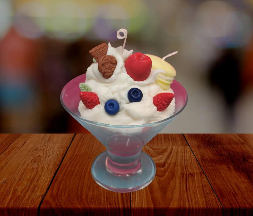 Vela melba con frutas y macarons – 100% cera de soja, hecha a mano