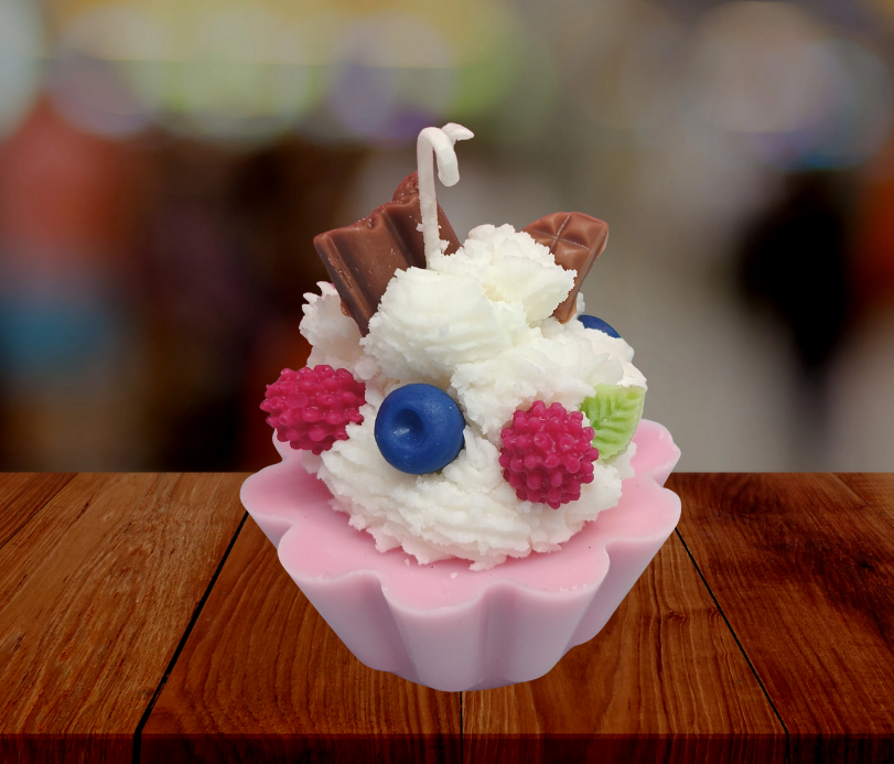 Vela en forma de cupcake – 100% cera de soja, hecha a mano - Rosa