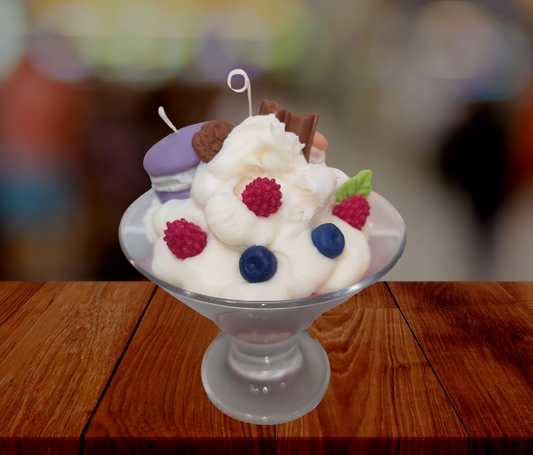 Vela melba con frutas y macarons – 100% cera de soja, hecha a mano