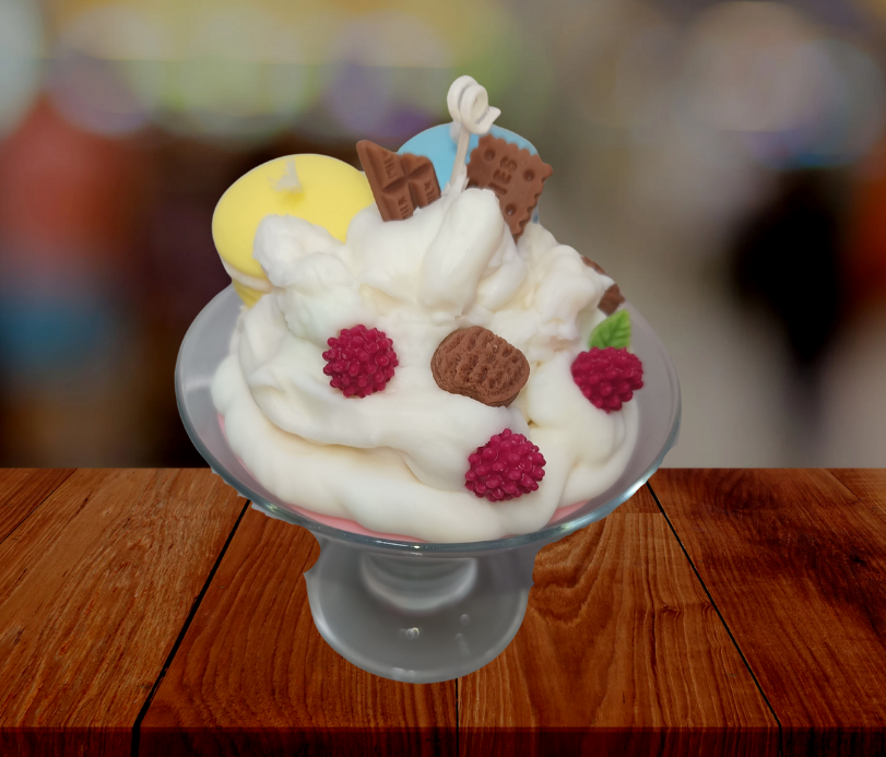 Vela melba con frutas y macarons – 100% cera de soja, hecha a mano
