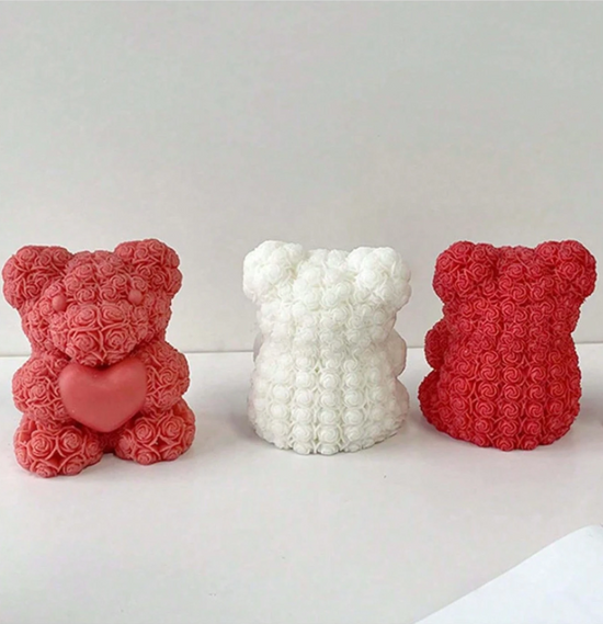 Vela osito de rosas con corazón – 100% cera de soja, hecha a mano