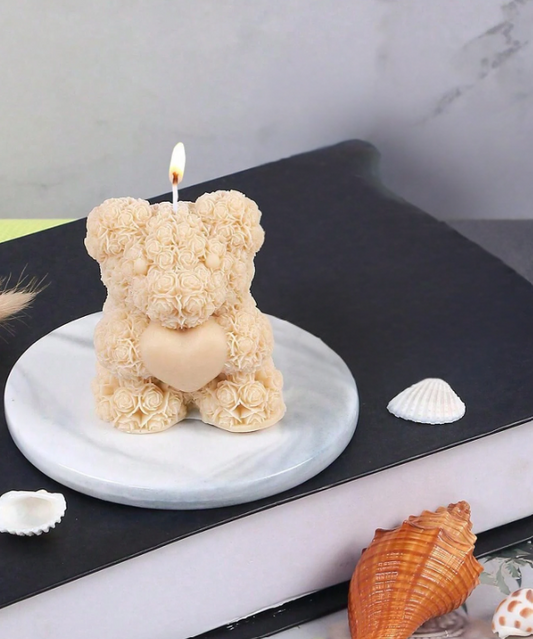 Vela osito de rosas con corazón – 100% cera de soja, hecha a mano