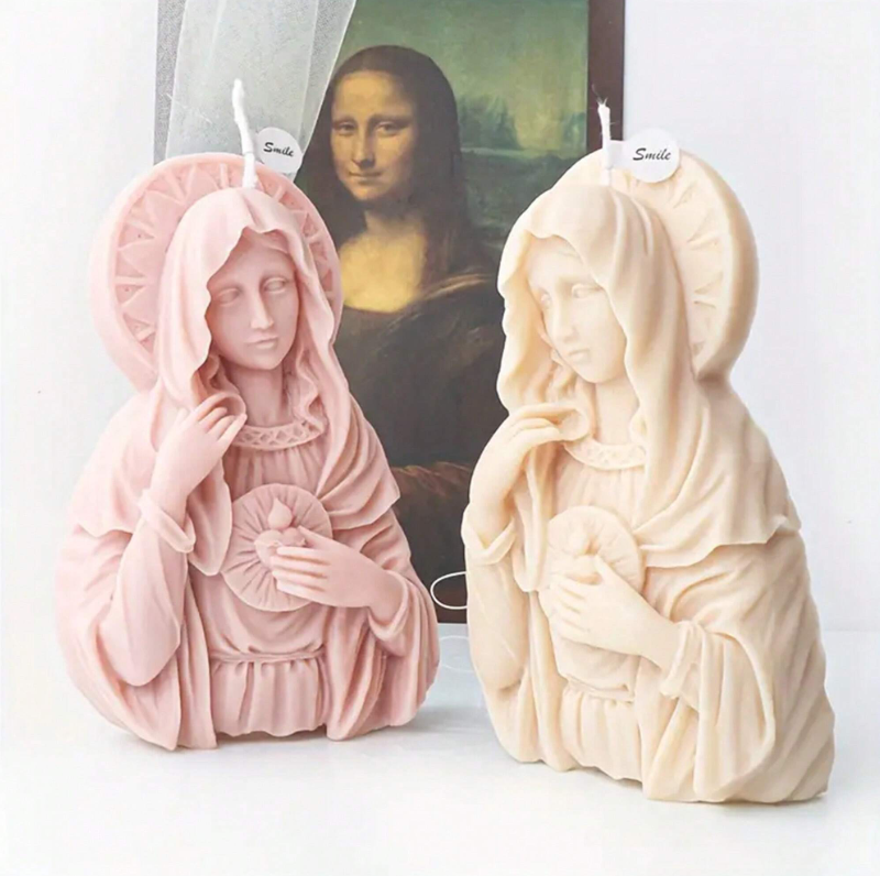 Vela artística de mujer con aureola – 100% cera de soja, hecha a mano