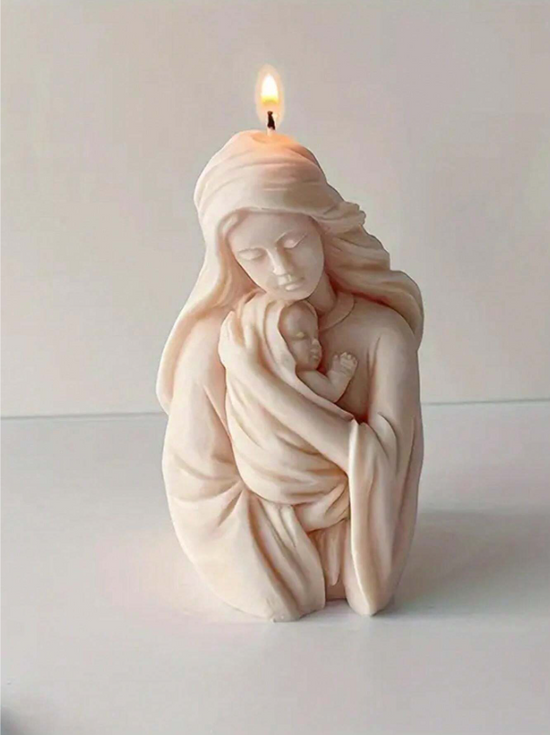 Vela artística de mujer con bebé – diseño simbólico en cera de soja 100%