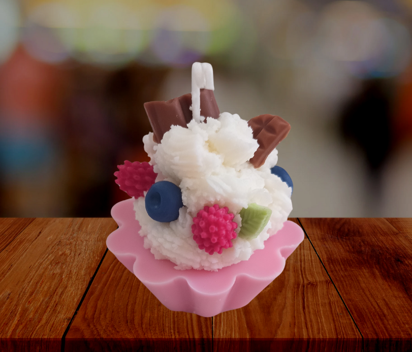 Vela en forma de cupcake – 100% cera de soja, hecha a mano - Rosa